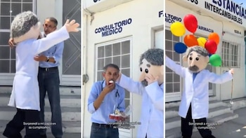 Hija sorprende a su papá médico con botarga inspirada en Dr. Simi y se vuelve viral