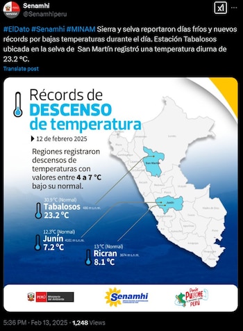 Sierra y selva peruana registraron