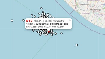 Un sismo más de magnitud 5.3 en Ciudad Hidalgo, Chiapas este 18 de julio. (Servicio Sismológico Nacional)