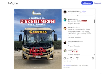 La empresa de transporte La Carolina transforma la rutina diaria al vestir sus buses con flores, globos y mensajes para celebrarlas - crédito @lacarolinatransporte/Instagram