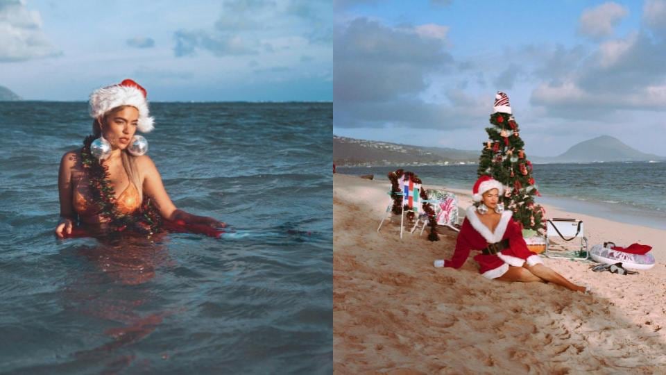 Karol G celebra la Navidad con look navideño en la playa