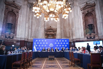 Reunión plenaria de las comisiones de Minería, Energia y Combustibles y Presupuesto y Hacienda, de Economía Nacional e Inversión, en el salón Azul del Senado de la Nacion; el 3 de septiembre de 2026; en Buenos Aires, Argentina.