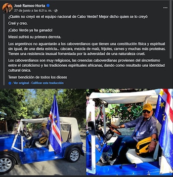 El mandatario timorense describió la dieta, la resistencia física y las creencias religiosas del plantel caboverdiano en su publicación de Facebook