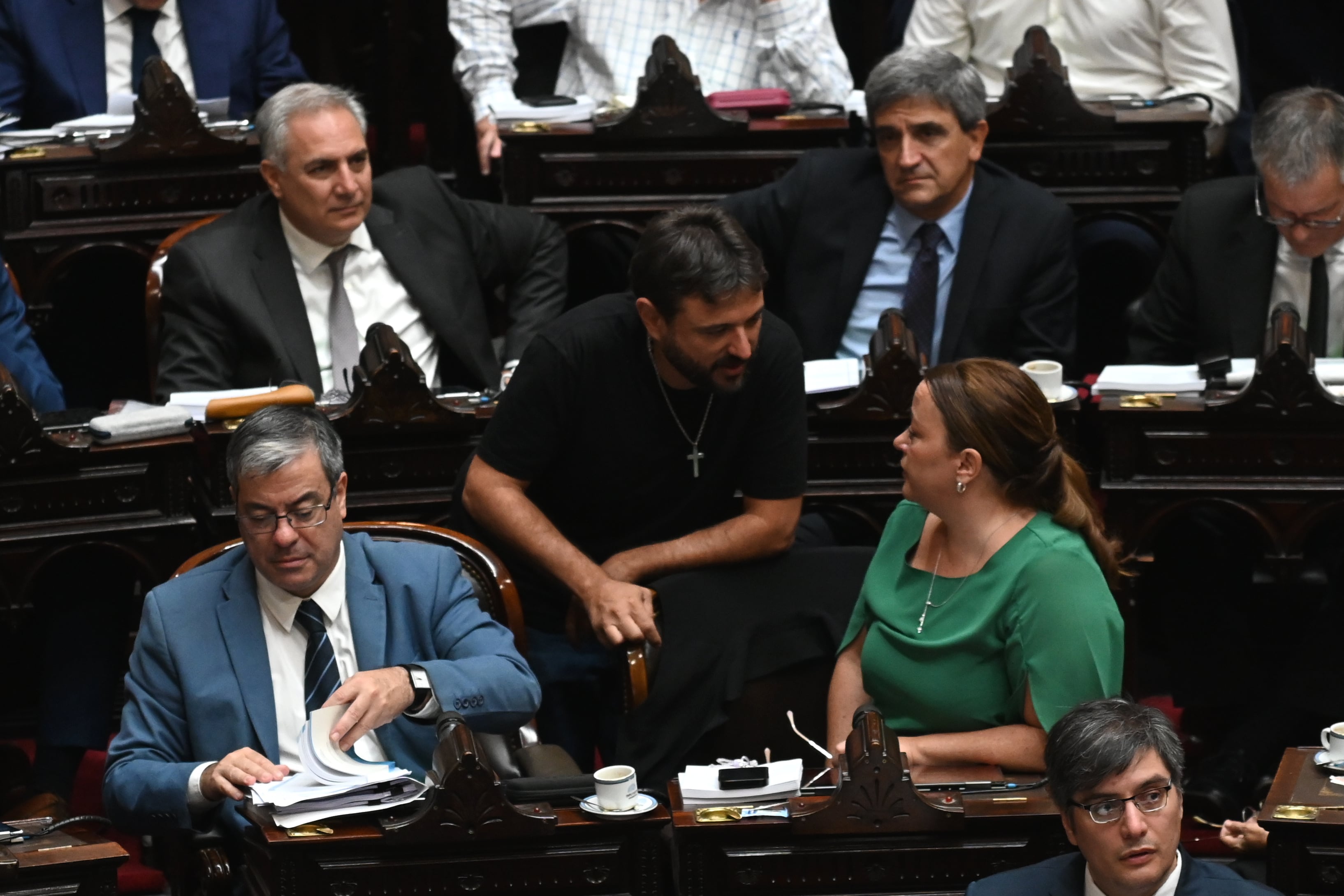 Los diputados Germán Martínez, Juan Grabois y Cecilia Moreau, del bloque Unión por la Patria