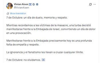 Embajadora Vivian Aisen denunció manifestaciones ofensivas en contra de Israel - crédito @VivianAisen/X