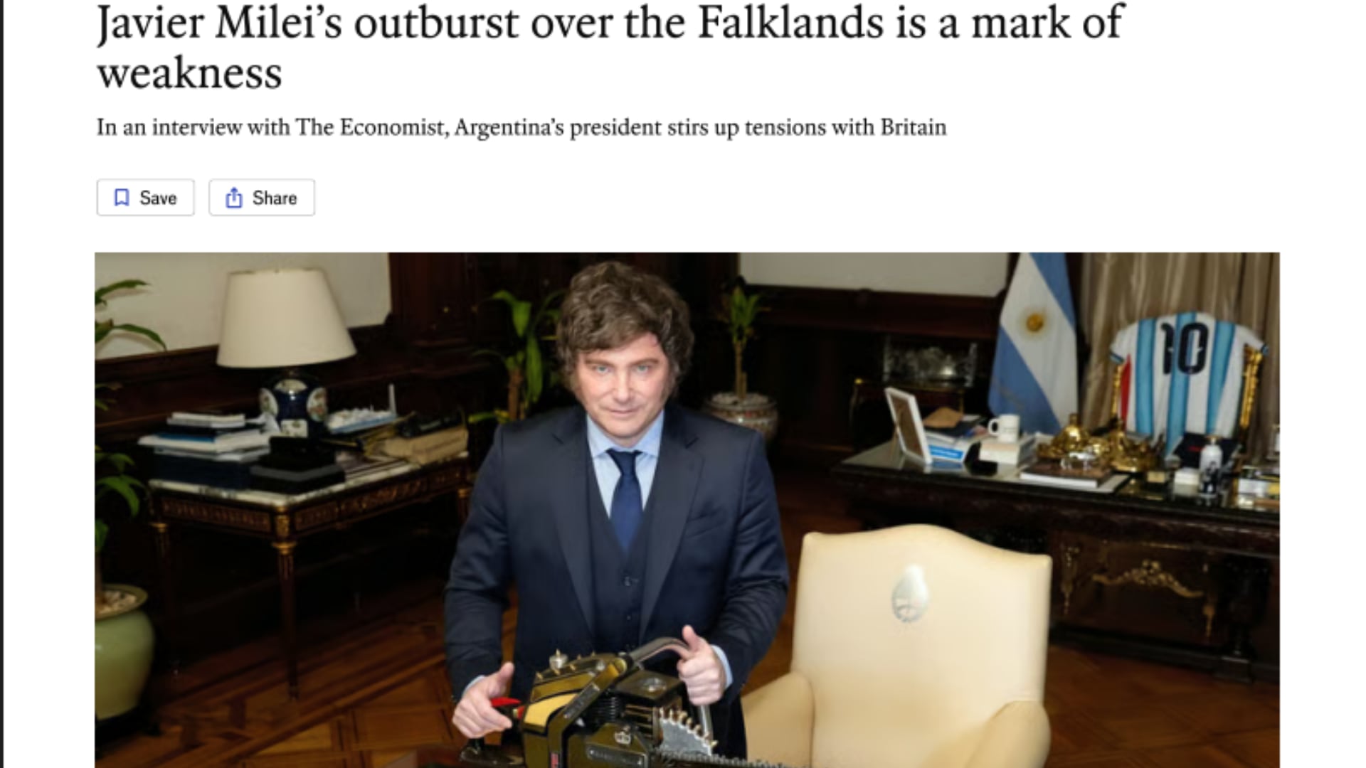 Captura de la entrevista de Javier Milei a The Economist
