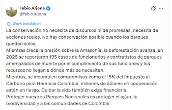Fabio Arjona, ministro de Ambiente entrante, aseguró que el Gobierno Petro, descuidó, según él, los parques naturales de Colombia - crédito @fabio_arjona/X