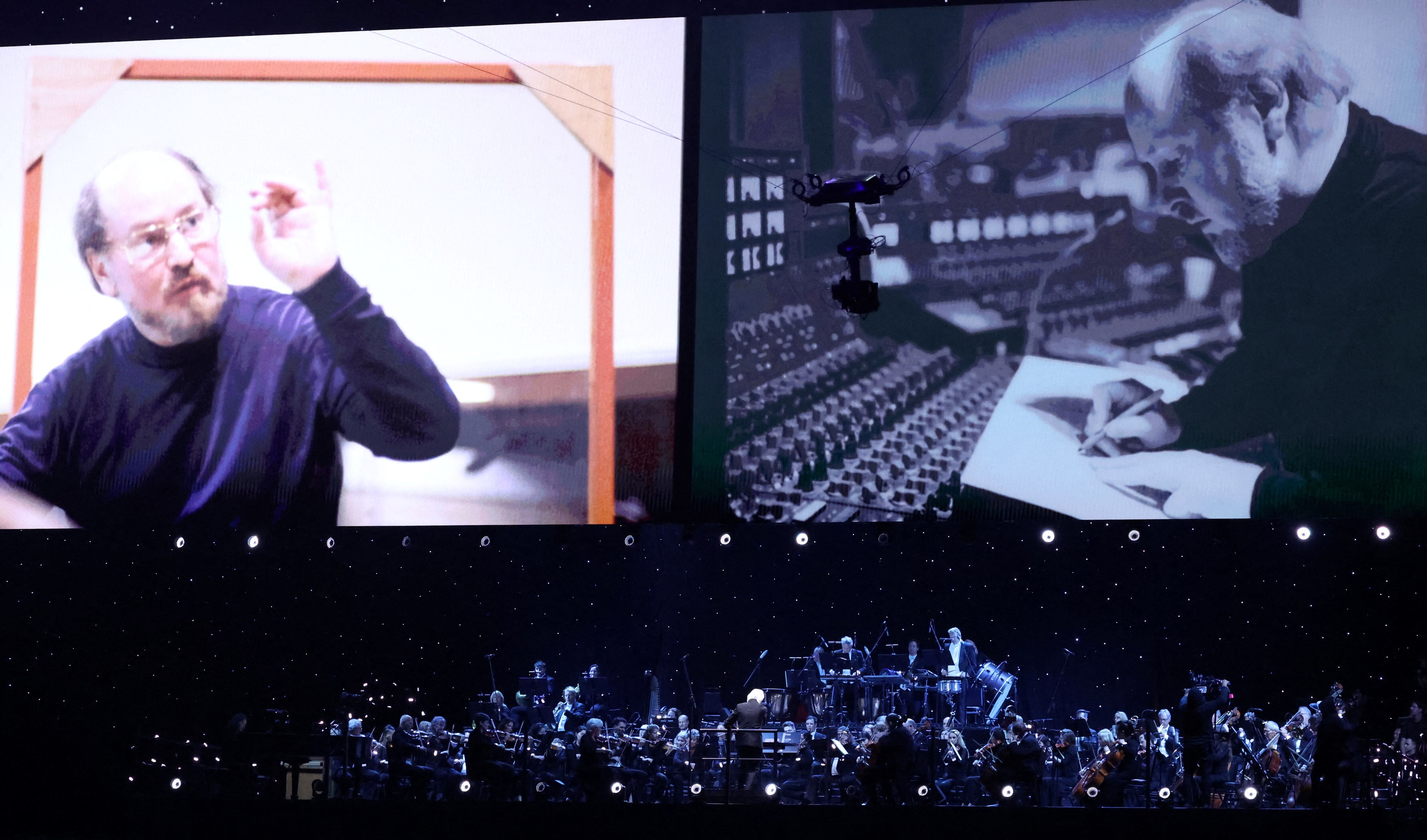 Músicos actúan en honor a John Williams en los Premios Leyendas Disney 2024 durante la D23 Expo de Disney en Anaheim, California, el 11 de agosto de 2024 (REUTERS/Mario Anzuoni)