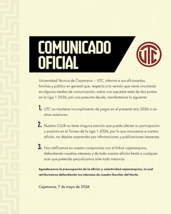 Este fue el comunicado que difundió UTC tras la sanción recibida.