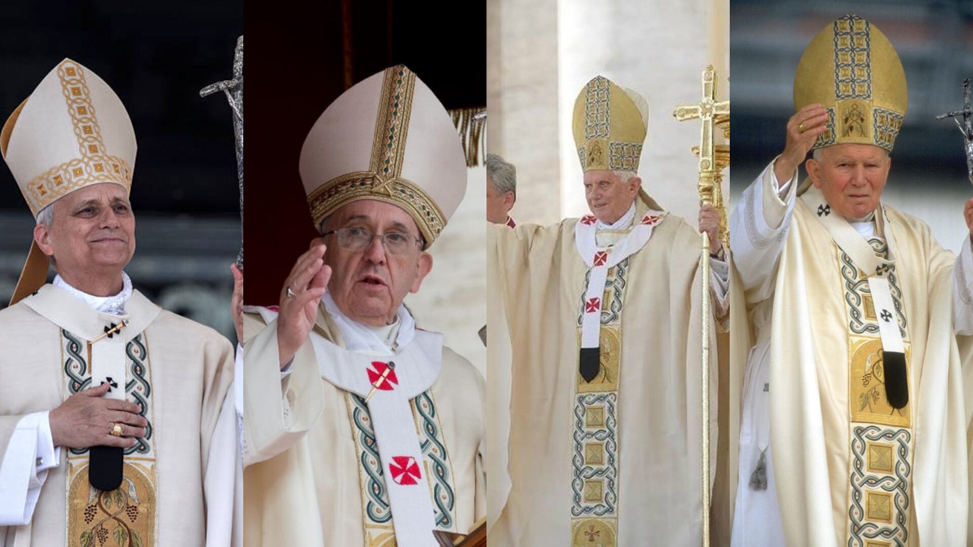 León XIV presidió su primera misa con una casulla usada por los tres papas anteriores. (Composición: Infobae / News Vaticano)