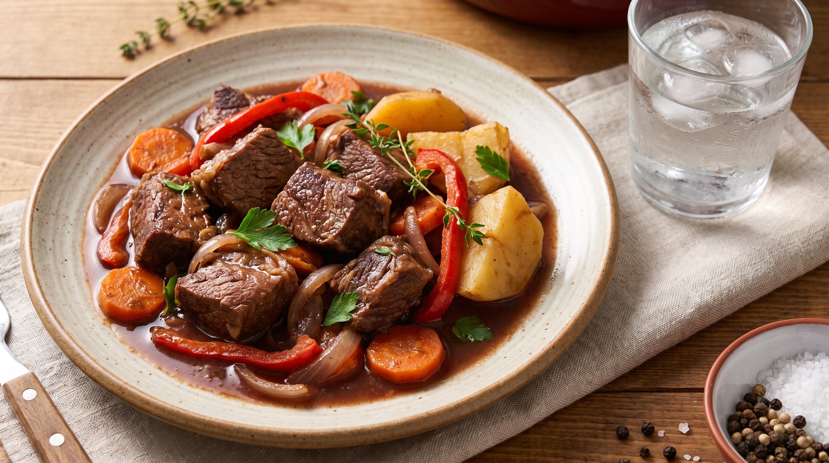 Receta de tapa de asado al vino tinto con verduras, rápida y fácil