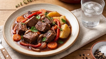 Receta de tapa de asado al vino tinto con verduras, rápida y fácil