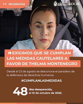 CEJIL exigió a Nicaragua cumplir las medidas cautelares para Thelma Montenegro.