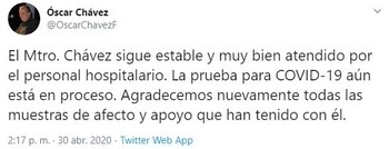 Twit Óscar Chávez (Foto: Twitter@OscarChavezF)