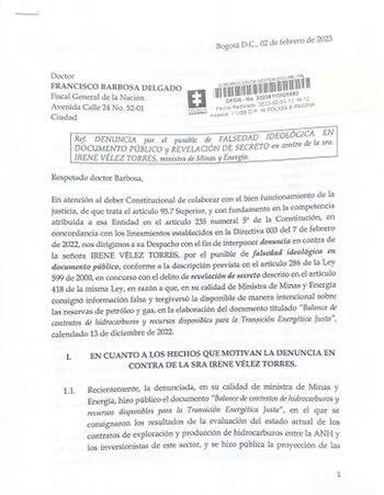 Denuncia contra Irene Vélez instaurada