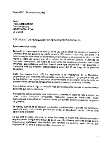 Propuesta de los candidatos plantea dividir a los participantes en dos grupos para los debates mediante sorteo público y reglas acordadas por las campañas - crédito suministrado a Infobae Colombia