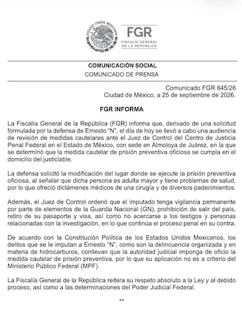 Esto dijo la FGR tras confirmarse que Ernesto Ruffo cumplirá prisión preventiva en su domicilio de Ensenada. Crédito: FGR