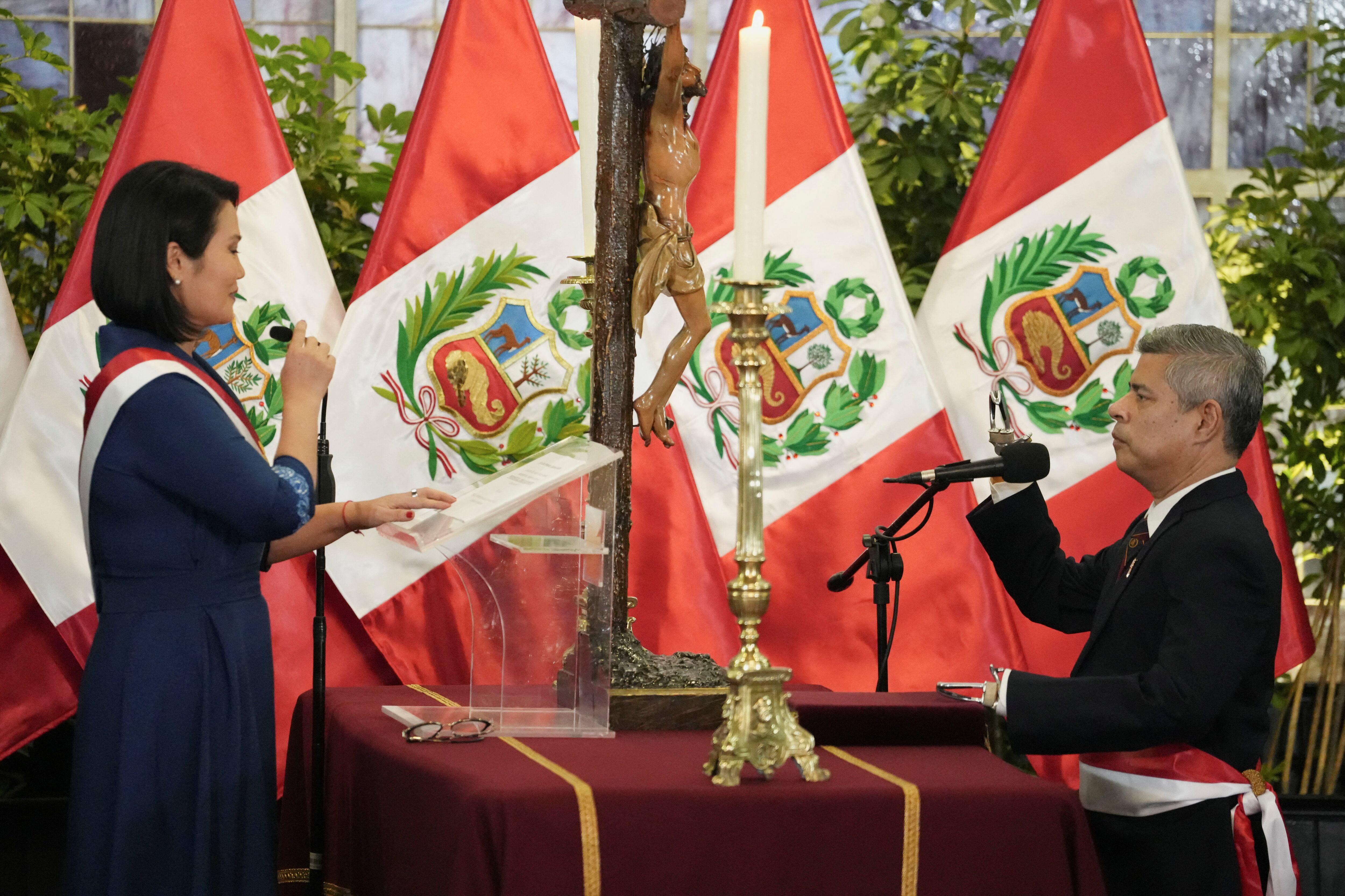 Peru's President Keiko Fujimori swears in Luis Galarreta as Peru's new Prime Minister in Lima, Peru, July 28, 2026. REUTERS/Angela Ponce