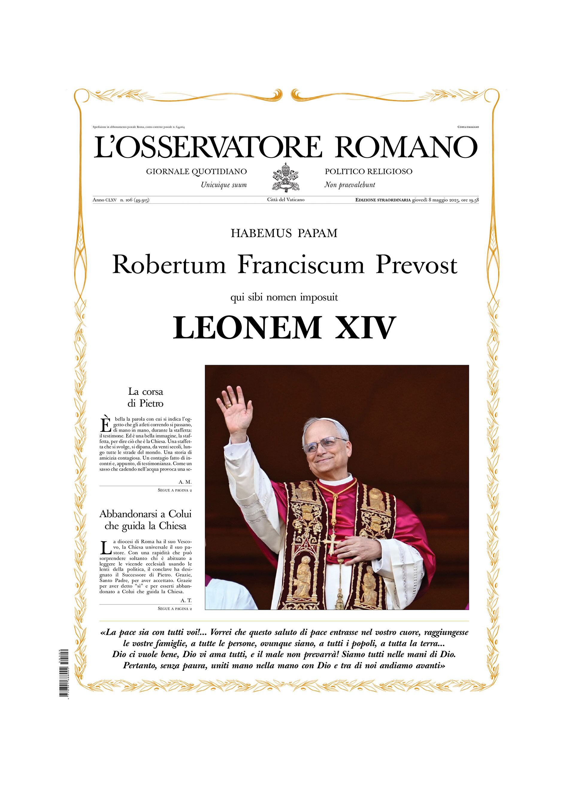 “Gracias por haberte entregado”: así retrató El Observatorio Romano la elección del papa León XIV