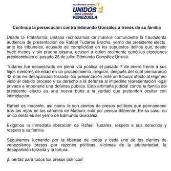 La PUD indicó que Tudares