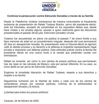 El comunicado difundido por la