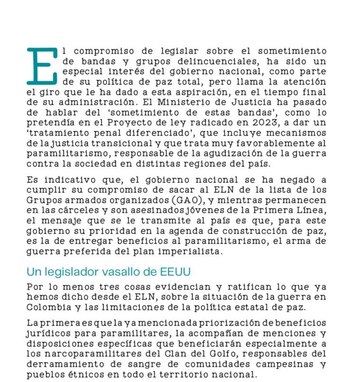 Comunicado del ELN sobre ley de sometimiento del Gobierno Petro - crédito Captura de Pantalla ELN Voces