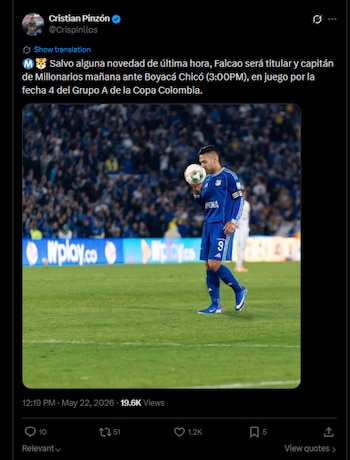 El comunicador informó que el regreso del delantero samario está previsto para el duelo ante el cuadro "Ajedrezado"-crédito @Crispinllos/X