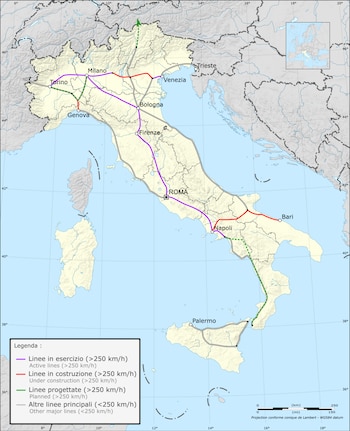 La red de alta velocidad italiana (Wikimedia Commons)
