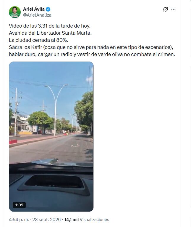El congresista Ariel Ávila se refirió a la militarización de Santa Marta - crédito @ArielAnaliza/X