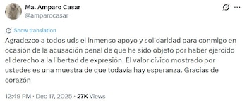 Casar agradeció públicamente el apoyo