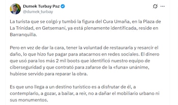 El alcalde informó detalles de la identificación de la involucrada - crédito @dumek_turbay / X