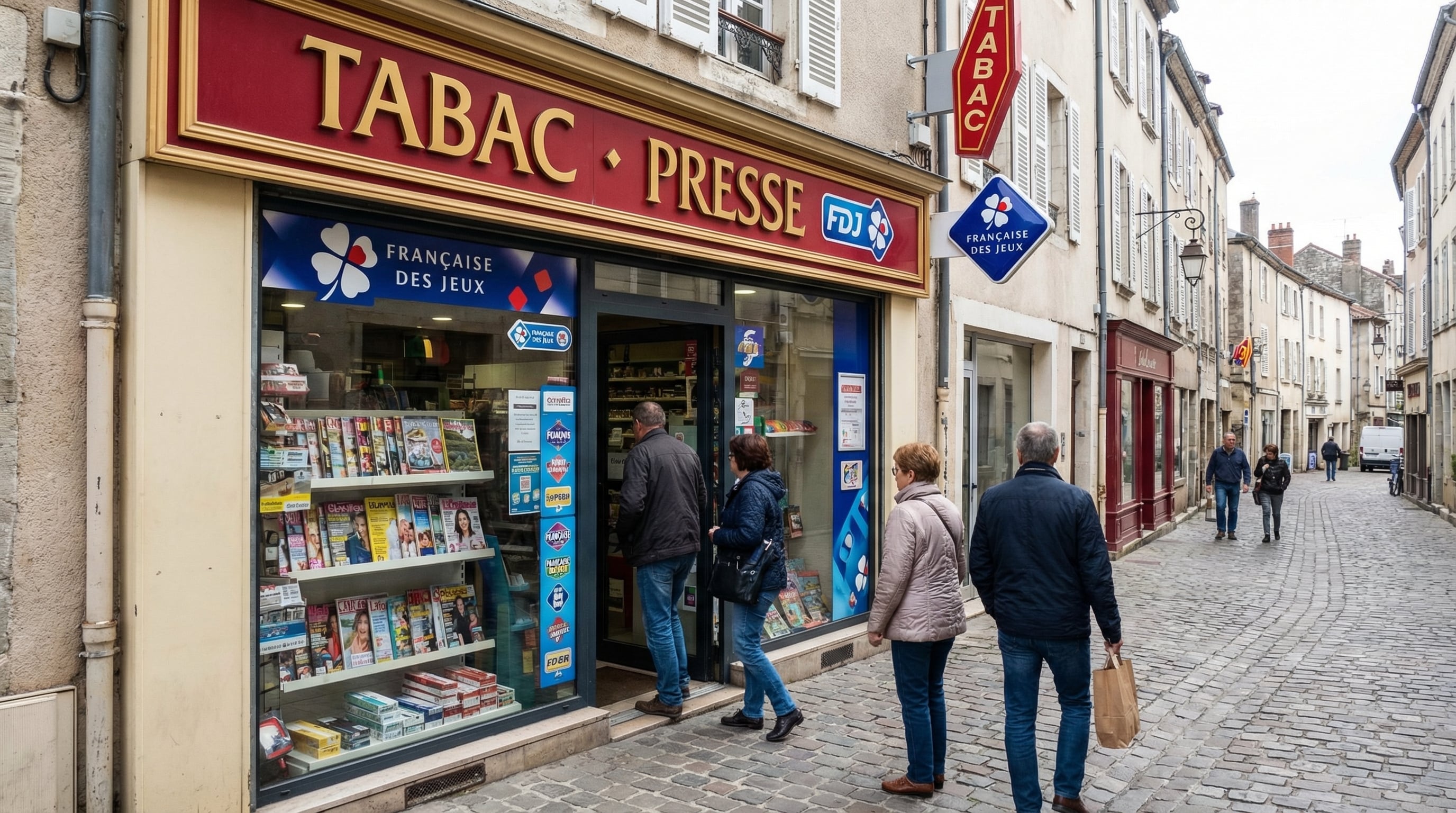 Varias personas entran a estanco francés de Française des Jeux. (Imagen Ilustrativa Infobae hecha con IA)