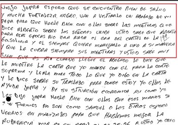 Esta es una de las cartas de alias Víctor en las que pedía declarar a favor de Álvaro Uribe. Después, cambió su versión - crédito @CeDemocratico/X