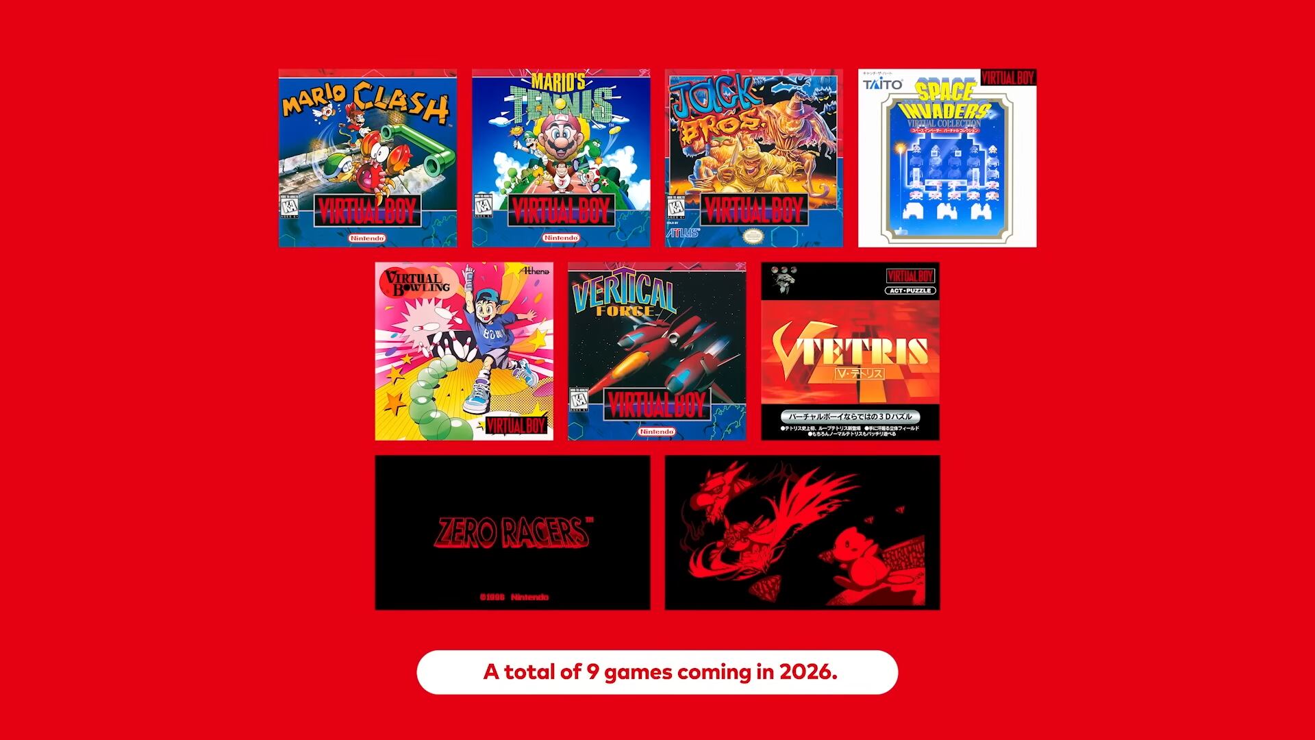 Nintendo suma a lo largo de 2026 nueve juegos más de Virtual Boy, entre ellos los nunca lanzados ZERO RACERS y D-HOPPER.