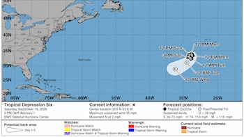 La Depresión Tropical Seis se forma en el Atlántico y podría intensificarse hasta convertirse en la tormenta tropical Fay