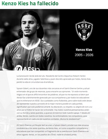 El AS Saint-Étienne confirmó el fallecimiento del futbolista este miércoles, dos días después del accidente que también derivó en una investigación de la fiscalía de Lyon