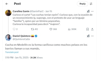 Daniel Quintero contestó a Carolina Sanín - crédito @QuinteroCalle