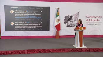 Durante su conferencia matutina, Claudia Sheinbaum proyectó la publicación de Felipe Calderón hecha en 2017. (Crédito: Captura de Pantalla)