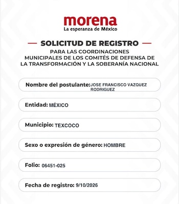 Francisco Vázquez Rodríguez Morena registro Texcoco