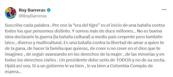 Roy Barreras, ex senador y exprecandidato presidencial, cuestionó los planteamientos del presidente Abelardo de la Espriella - crédito @RoyBarreras/X