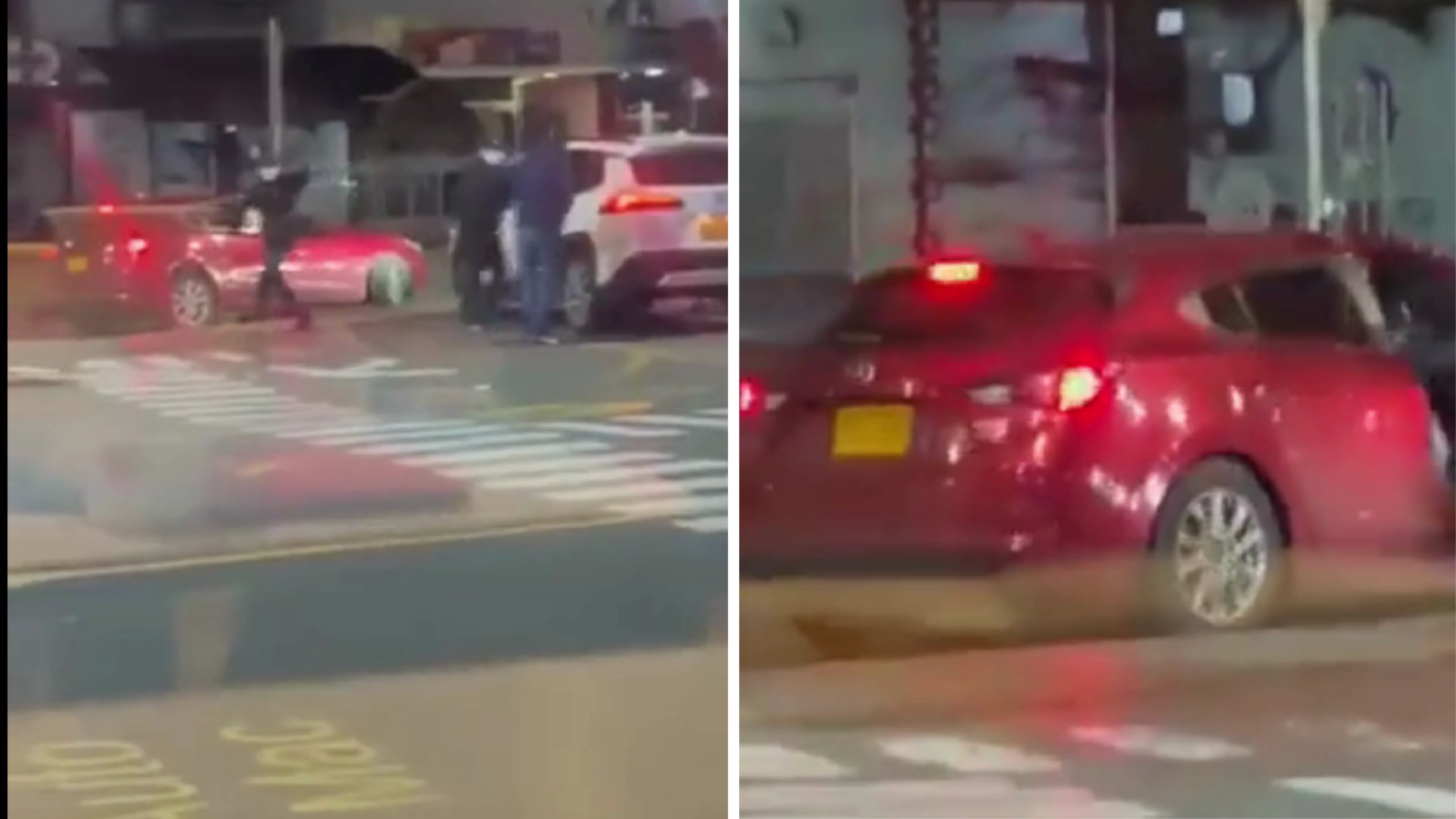 Delincuentes armados interceptaron a una familia en la calle 127 de Usaquén y se llevaron su camioneta Toyota Corolla Cross mientras huían en un Mazda 3 con placas presuntamente falsas - crédito CNC/X