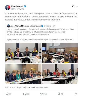 Zhu Jingyang y su mensaje a José Manuel Restrepo