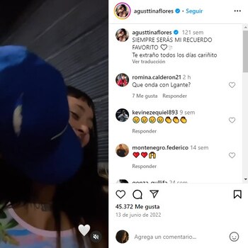 Agustina Flores compartió un emotivo mensaje para su exnovio, El Noba a diez días de su fallecimiento (Instagram)