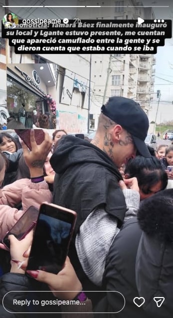 L-Gante saluda a sus fans en la inauguración del nuevo local de Tamara Báez, en medio de rumores de una posible reconciliación con su ex (Instagram)