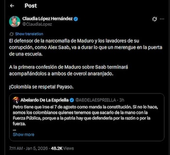 Claudia López contestó al mensaje