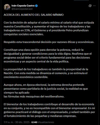 Iván Cepeda defendió el aumento