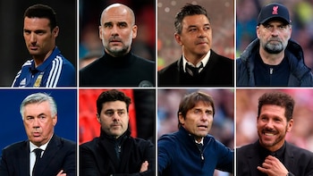 Lionel Scaloni, Pep Guardiola, Marcelo Gallardo, Jurgen Klopp, Carlo Ancelotti, Mauricio Pochettino, Antonio Conte y Cholo Simeone