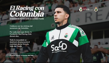 Aficionados del Racing muestran su apoyo durante el partido, en el marco de la campaña solidaria para ayudar a las víctimas del terremoto en Colombia-crédito Racing de Santander