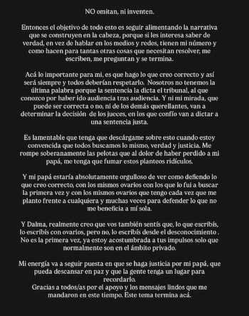 La segunda parte del descargo de Jana Maradona contra su hermana Dalma