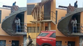 Hombre pone una escalera de